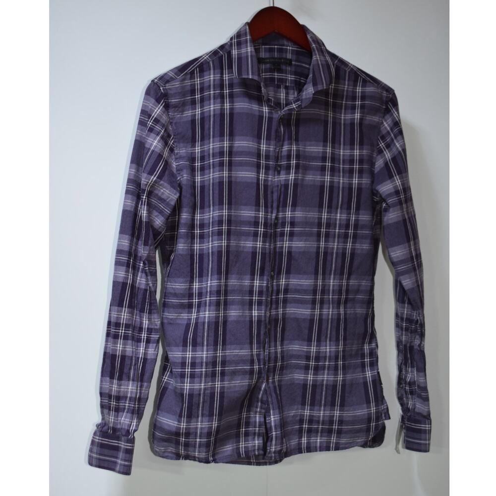 John Varvatos USA Purple Plaid Button Up Shirt Mens Small Slim Fit